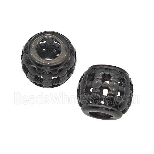 Stainless Steel Round Beads Large Hole Hollow Black Plated