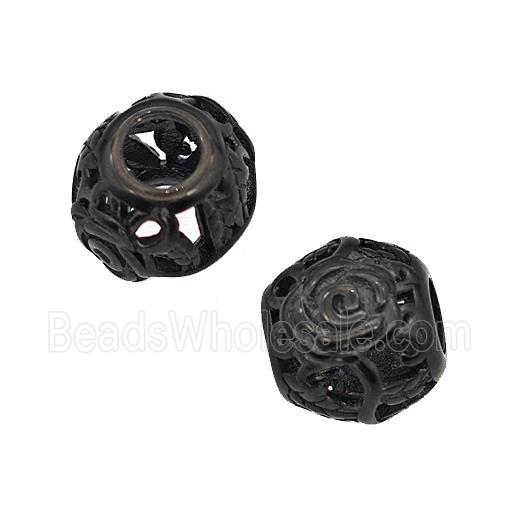 Stainless Steel Round Beads Flower Large Hole Hollow Black Plated
