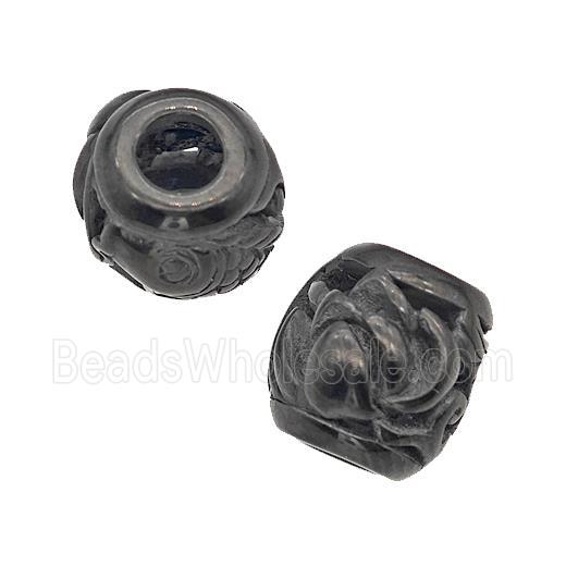 Stainless Steel Barrel Beads Flower Large Hole Hollow Black Plated