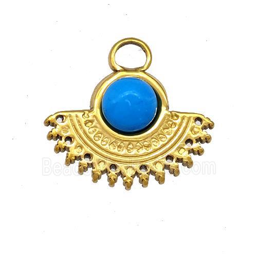 Stainless Steel Pendant Pave Synthetic Turquoise Blue Gold Plated