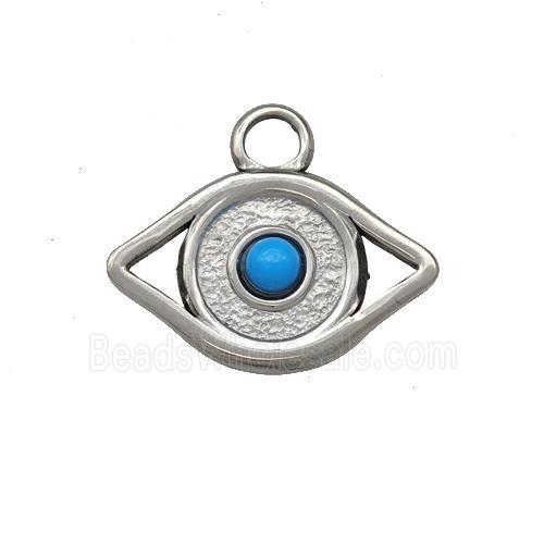 Raw Stainless Steel Eye Charms Pendant Pave Blue Synthetic Turquoise
