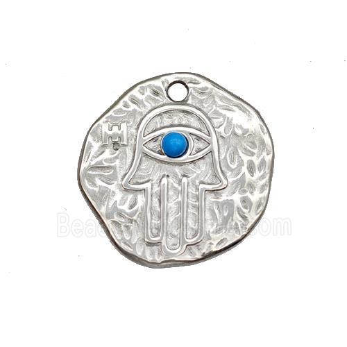 Raw Stainless Steel Hand Pendant Pave Blue Synthetic Turquoise Circle