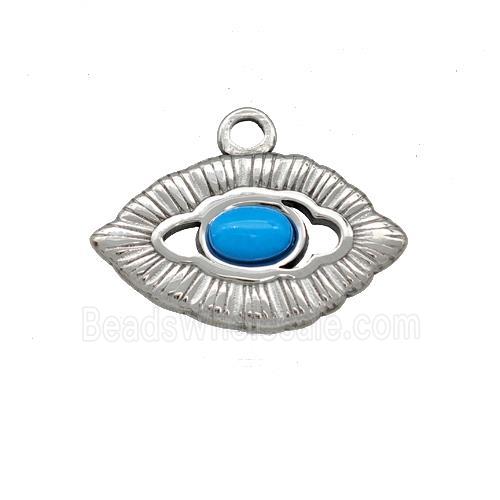 Raw Stainless Steel Eye Pendant Pave Blue Synthetic Turquoise