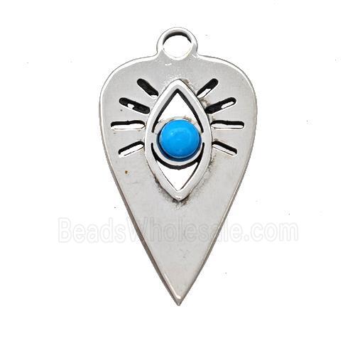 Raw Stainless Steel Arrowhead Eye Pendant Pave Blue Synthetic Turquoise