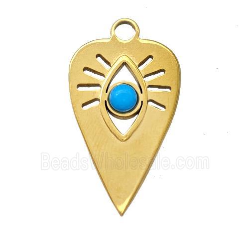 Stainless Steel Arrowhead Eye Pendant Pave Blue Synthetic Turquoise Gold Plated