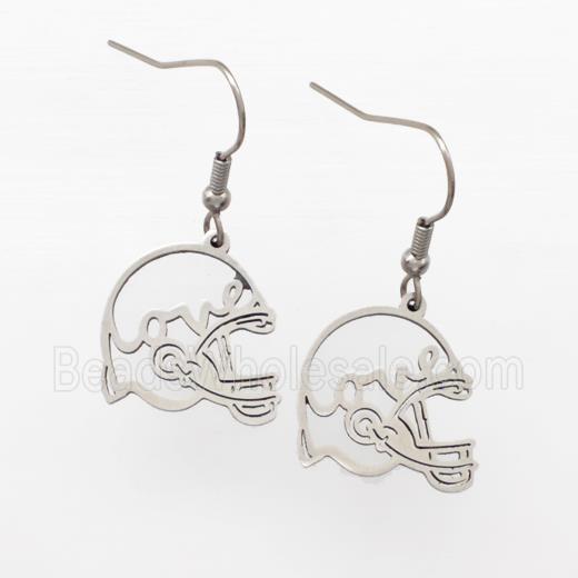 Raw Stainless Steel Hook Earrings Football Helmet Sport Love