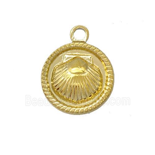 Stainless Steel Sea Shell Pendant Circle Gold Plated