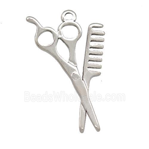 Raw Stainless Steel Comb Scissor Charms Pendant