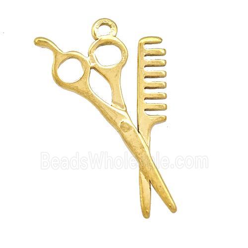 Stainless Steel Comb Scissor Charms Pendant Gold Plated