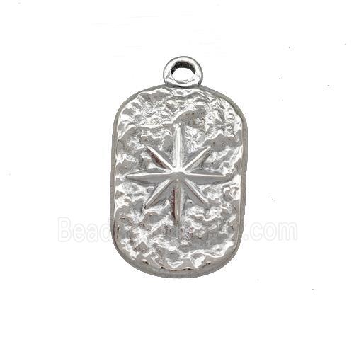 Raw Stainless Steel Compass Pendant Hammered Rectangle