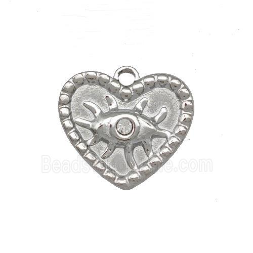 Raw Stainless Steel Heart Eye Pendant Pave Rhinestone