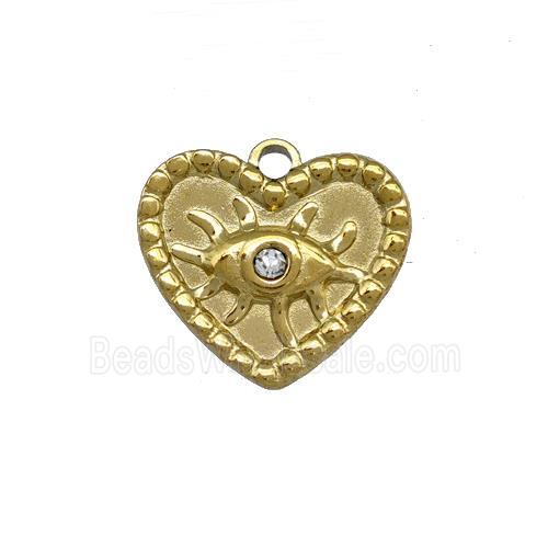 Stainless Steel Heart Eye Pendant Pave Rhinestone Gold Plated