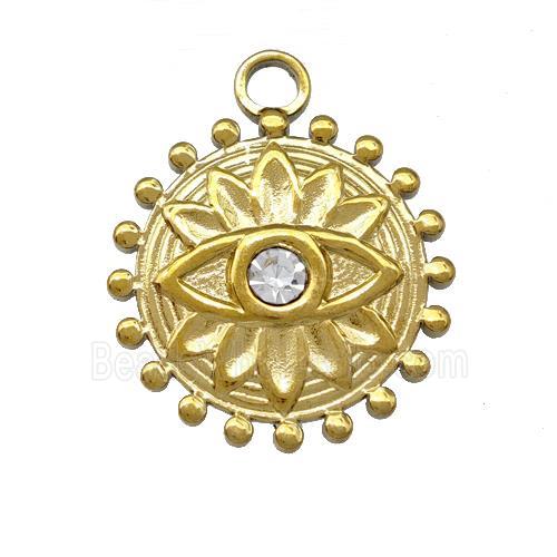 Stainless Steel Eye Pendant Pave Rhinestone Circle Flower Gold Plated
