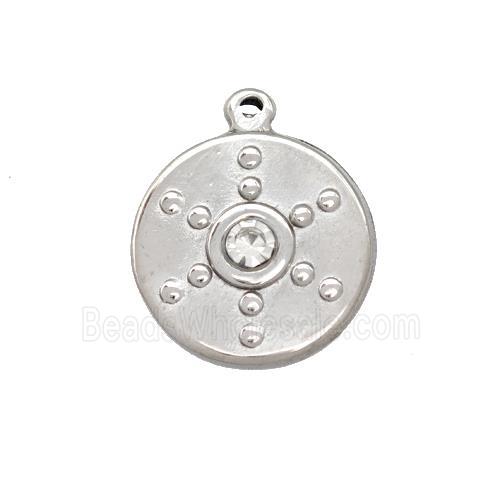 Raw Stainless Steel Circle Penant Pave Rhinestone