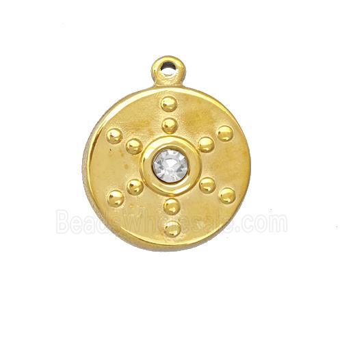 Stainless Steel Circle Penant Pave Rhinestone Gold Plated