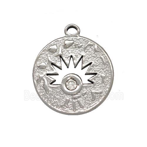 Raw Stainless Steel Sunburst Pendant Pave Rhinestone Circle