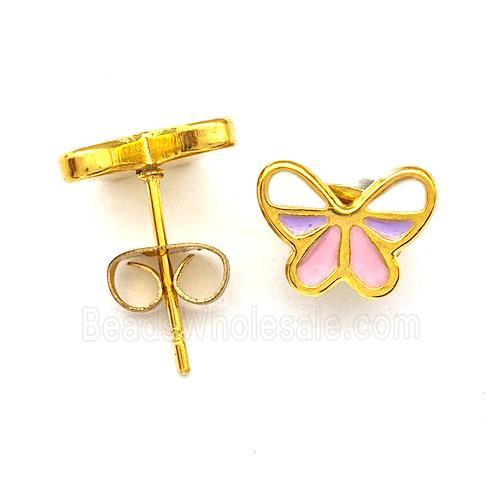 Stainless Steel Butterfly Stud Earrings Multicolor Enamel Gold Plated