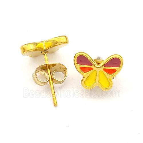 Stainless Steel Butterfly Stud Earrings Multicolor Enamel Gold Plated