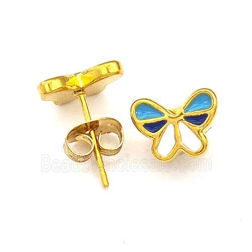 Stainless Steel Butterfly Stud Earrings Multicolor Enamel Gold Plated