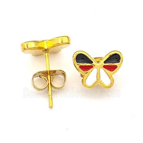 Stainless Steel Butterfly Stud Earrings Multicolor Enamel Gold Plated