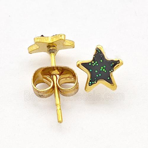 Stainless Steel Star Stud Earring Pave Fire Opal Gold Plated