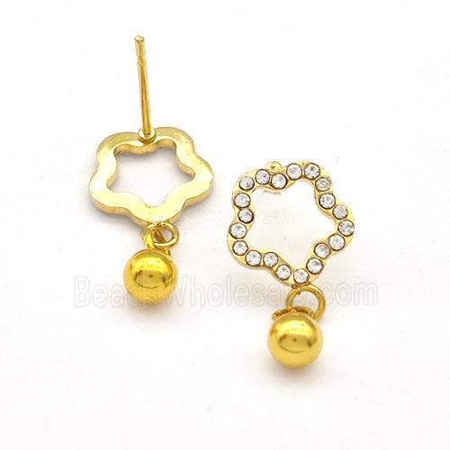 Stainless Steel Flower Stud Earring Rhinestone Gold Plated