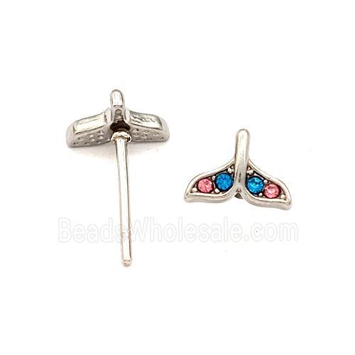 Raw Stainless Steel Stud Earring Pave Rhinestone Shark-tail