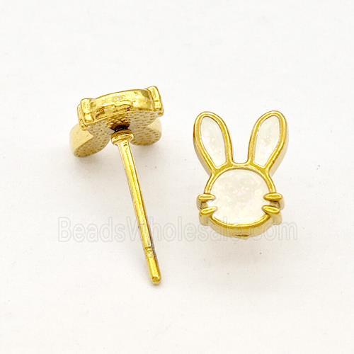 Stainless Steel Rabbit Stud Earring White Enamel Gold Plated