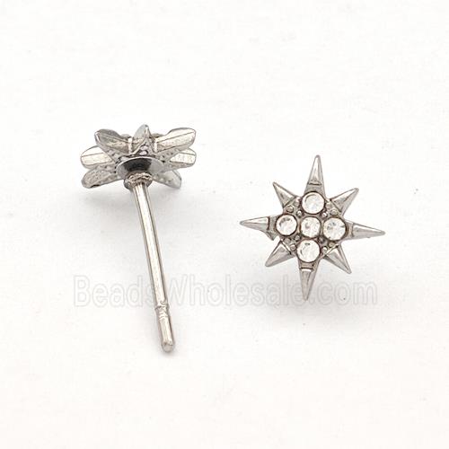 Raw Stainless Steel NorthStar Stud Earring Pave Rhinestone