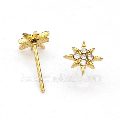 Stainless Steel NorthStar Stud Earring Pave Rhinestone Gold Plated