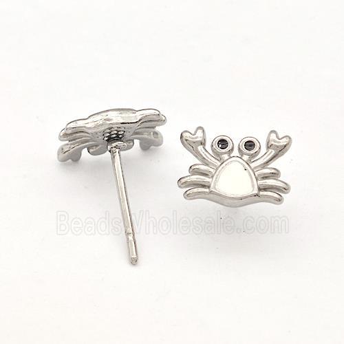 Raw Stainless Steel Crab Stud Earring White Enamel