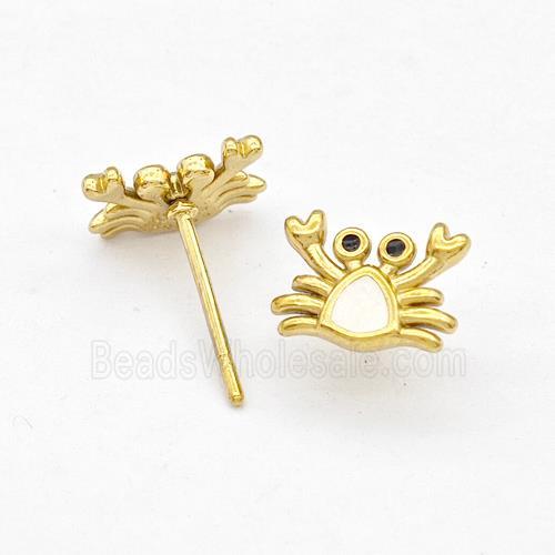 Stainless Steel Crab Stud Earring White Enamel Gold Plated
