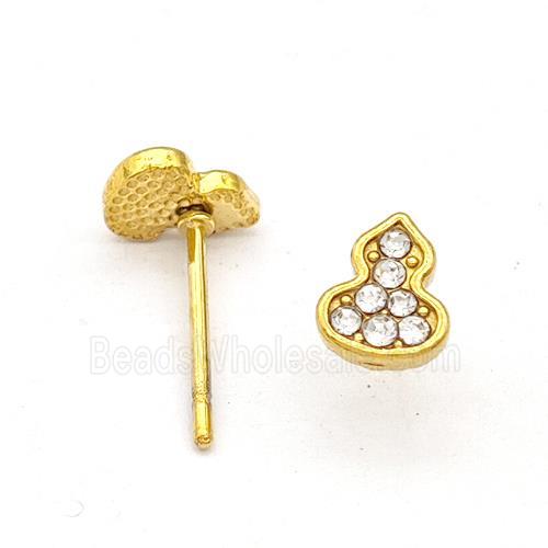 Stainless Steel Gourd Stud Earring Pave Rhinestone Gold Plated