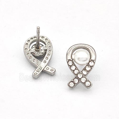Raw Stainless Steel Stud Earring Pave Rhinestone Pearlized Resin Awareness Ribbons