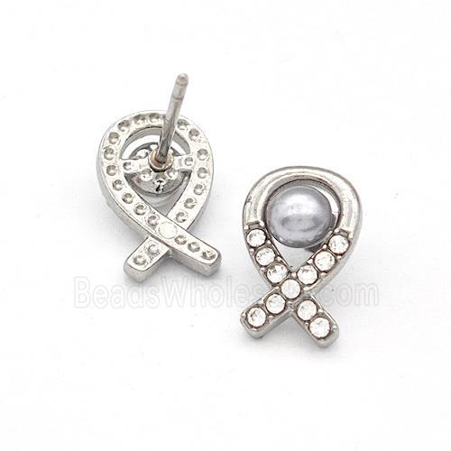 Raw Stainless Steel Stud Earring Pave Rhinestone Pearlized Resin Awareness Ribbons