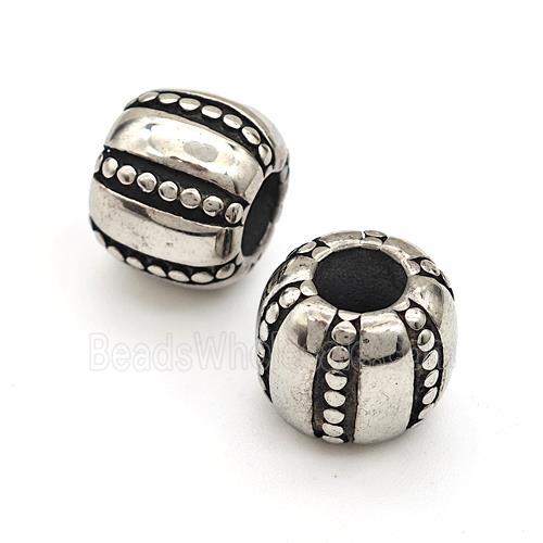 Stainless Steel Barrel Beads Large Hole Antique Silver