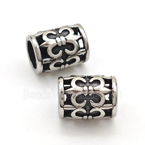 Stainless Steel Tube Beads Fleur De Lis Large Hole Antique Silver