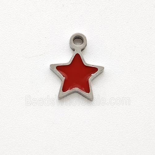 Raw Stainless Steel Star Pendant Red Enamel