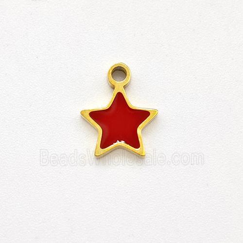 Stainless Steel Star Pendant Red Enamel Gold Plated