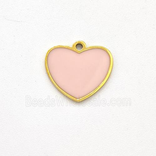 Stainless Steel Heart Pendant Pink Enamel Gold Plated