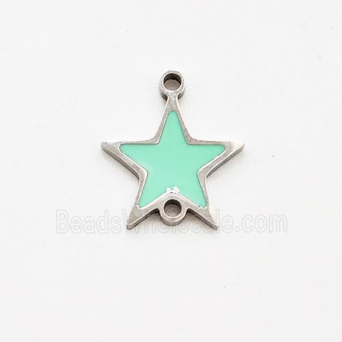 Raw Stainless Steel Star Connector Green Enamel