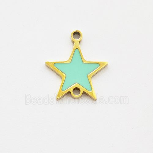 Stainless Steel Star Connector Green Enamel Gold Plated