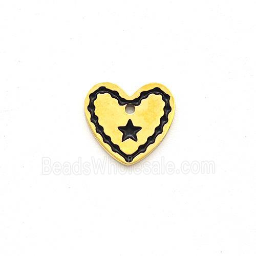 Stainless Steel Heart Pendant Black Enamel Star Gold Plated