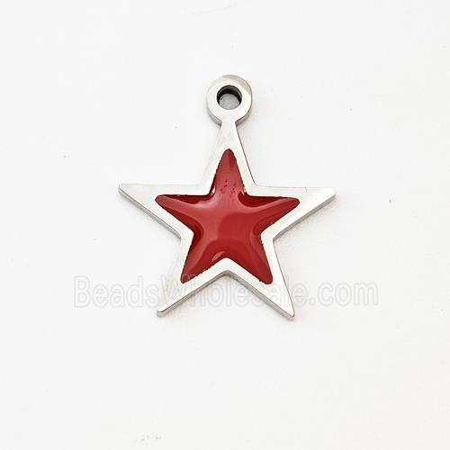 Raw Stainless Steel Star Pendant Red Enamel