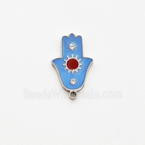 Raw Stainless Steel Hand Pendant Blue Enamel