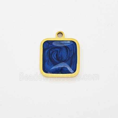 Stainless Steel Square Pendant Blue Painted Gold Plated