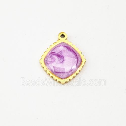Stainless Steel Square Pendant Purple Painted Gold Plated