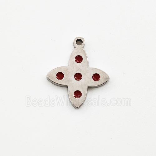 Raw Stainless Steel Star Pendant Red Enamel