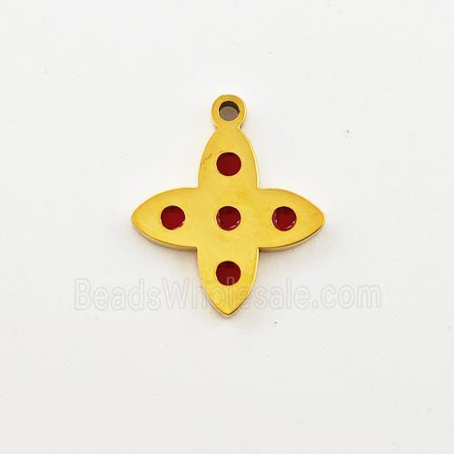 Stainless Steel Star Pendant Red Enamel Gold Plated