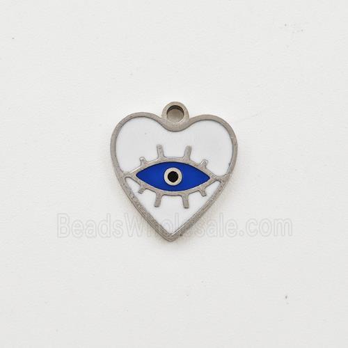 Raw Stainless Steel Heart Pendant Blue Enamel Evil Eye